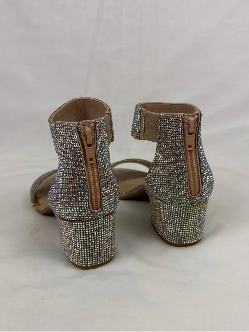 GB Girls' Roniiee Rhinestone Ankle Strap Dress Sandals Sparkling Block Heels
